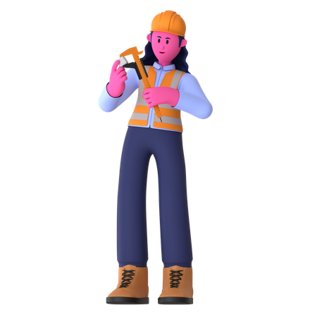 Female Worker Holding Caliper  3D Icon