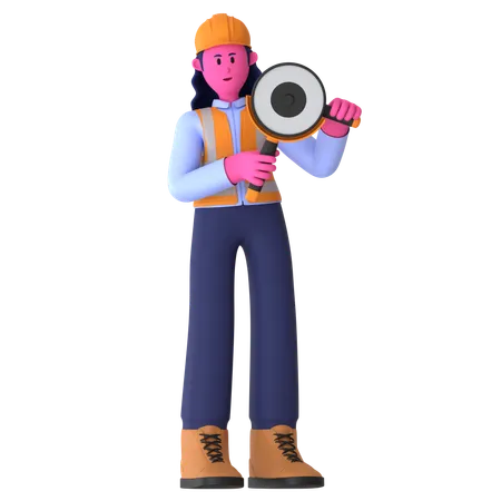 Female Worker Holding Grinder  3D Illustration