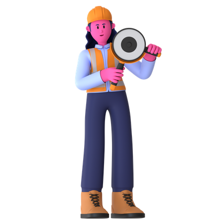 Female Worker Holding Grinder  3D Icon