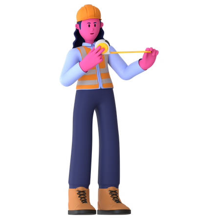 Female Worker Holding Measuring Tape  3D Icon
