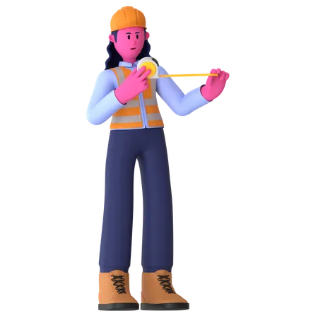 Female Worker Holding Measuring Tape  3D Illustration