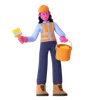 Female Worker Holding Paint Bucket