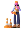 Female Worker Holding Traffic Cone