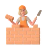 Female Worker Making Brick Wall