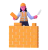 Female Worker Making Brick Wall