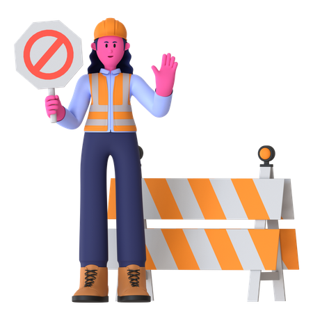 Female Worker Showing Stop Sign  3D Illustration