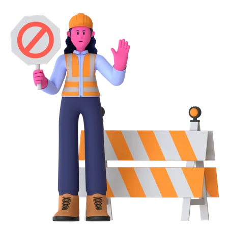 Female Worker Showing Stop Sign  3D Illustration