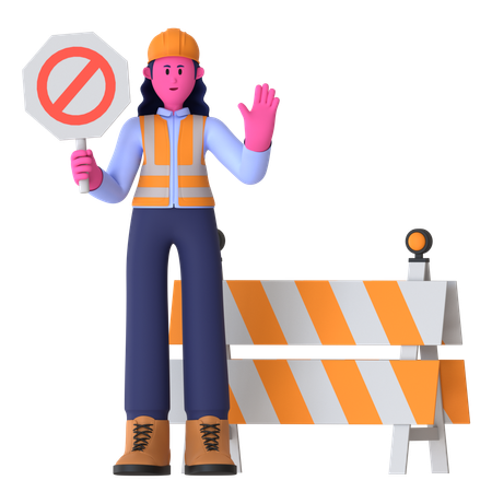 Female Worker Showing Stop Sign  3D Icon