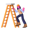 Female Worker Using Ladder