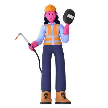 Female Worker Using Welding Machine  3D Icon