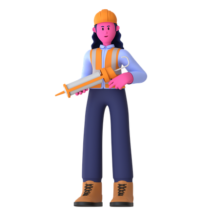 Female Worker With Caulk Gun  3D Illustration