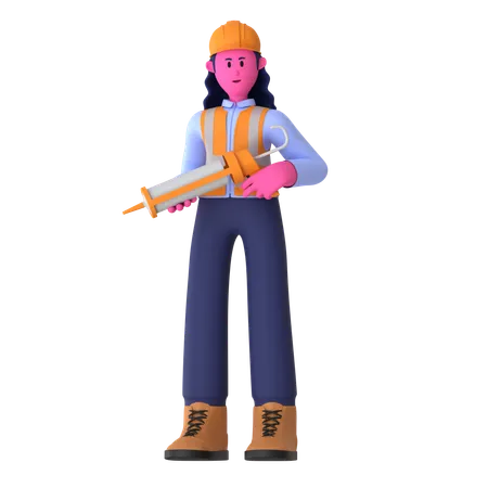 Female Worker With Caulk Gun  3D Illustration