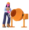 Female Worker With Concrete Mixer