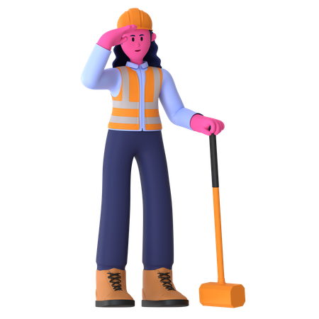 Female Worker With Hammer  3D Illustration