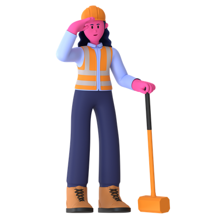 Female Worker With Hammer  3D Icon