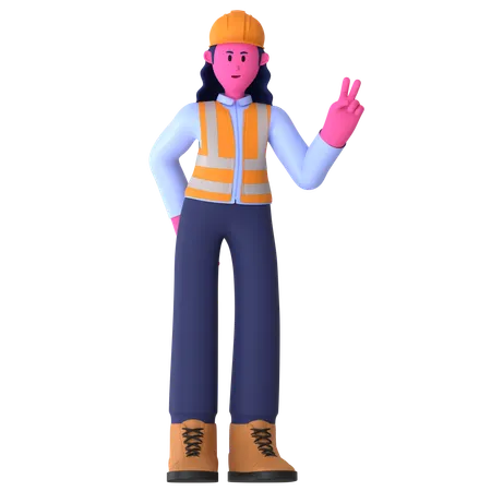 Female Worker With Peace Sign Gesture  3D Illustration