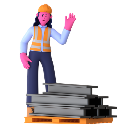 Female Worker With Steel Bars  3D Illustration