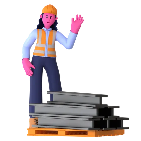 Female Worker With Steel Bars  3D Illustration