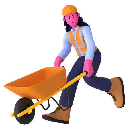 Female Worker With Wheelbarrow  3D Illustration