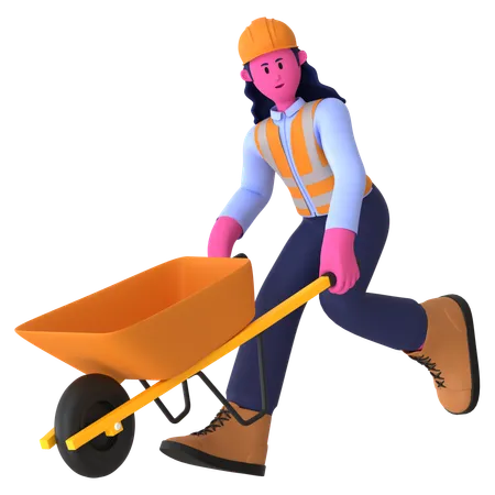 Female Worker With Wheelbarrow  3D Illustration