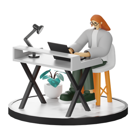 Female worker Working On Computer  3D Illustration