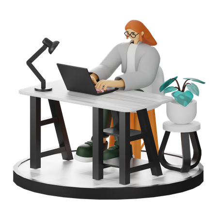 Female worker Working On Computer  3D Illustration