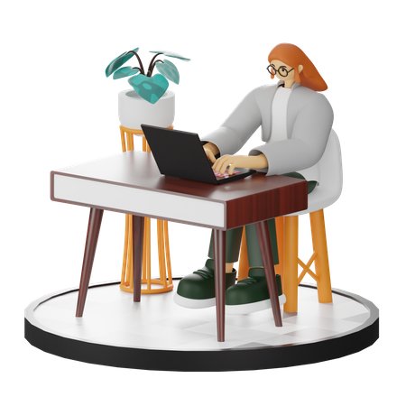 Female worker Working On Computer  3D Illustration