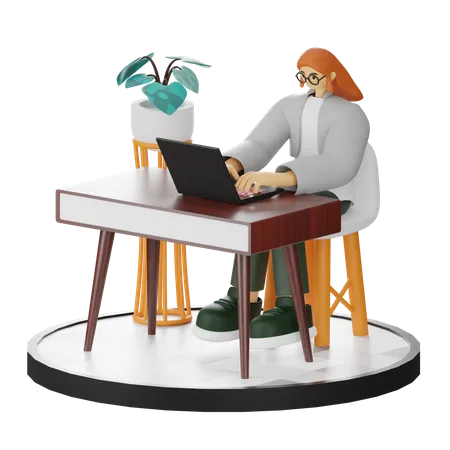 Female worker Working On Computer  3D Illustration