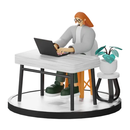 Female worker Working On Computer  3D Illustration