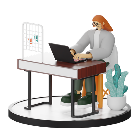 Female worker Working On Computer  3D Illustration