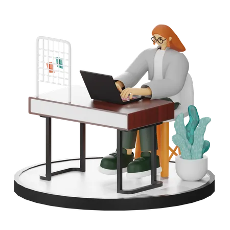 Female worker Working On Computer  3D Illustration