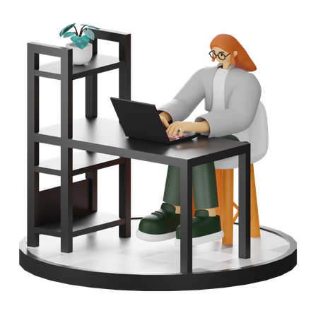 Female worker Working On Computer  3D Illustration