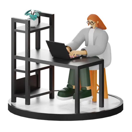 Female worker Working On Computer  3D Illustration