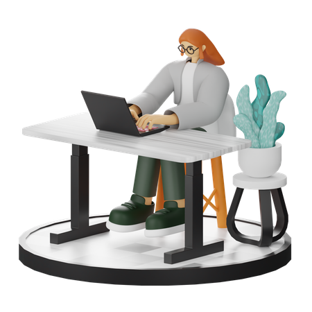 Female worker Working On Computer  3D Illustration