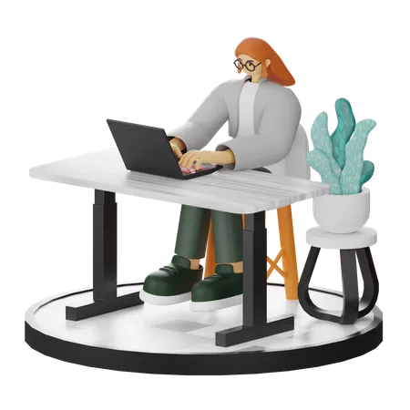 Female worker Working On Computer  3D Illustration