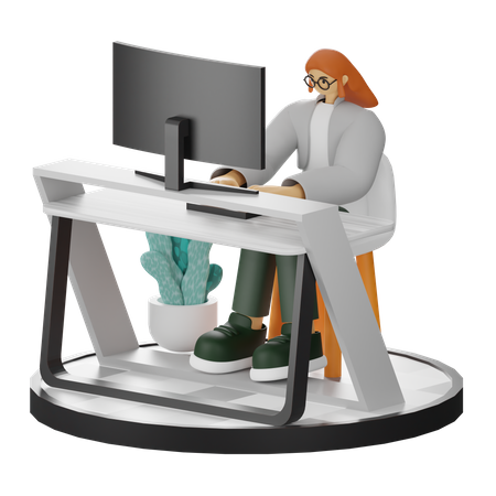 Female worker Working On Computer  3D Illustration