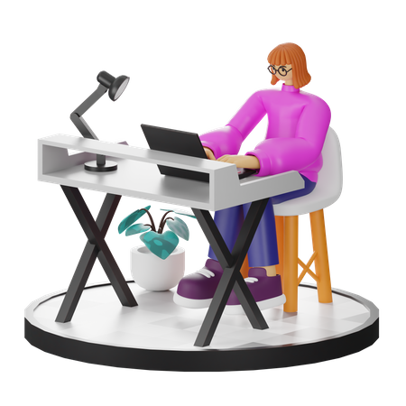 Female worker working on laptop  3D Illustration