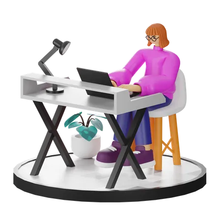 Female worker working on laptop  3D Illustration