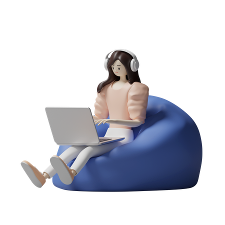 Female working from home 3D Illustration