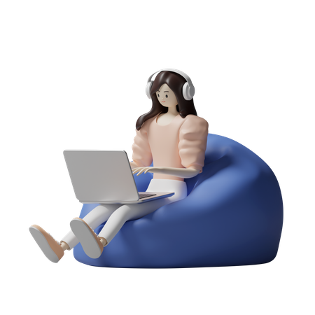 Female working from home  3D Illustration