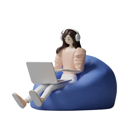 Female working from home  3D Illustration