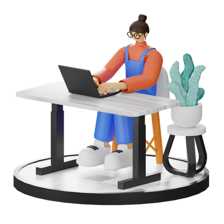 Female Working On Desk  3D Illustration