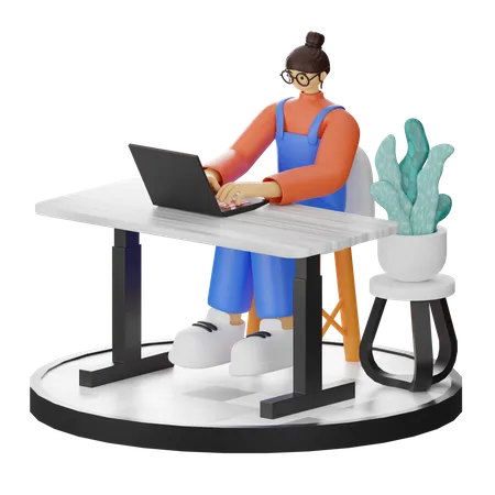 Female Working On Desk  3D Illustration