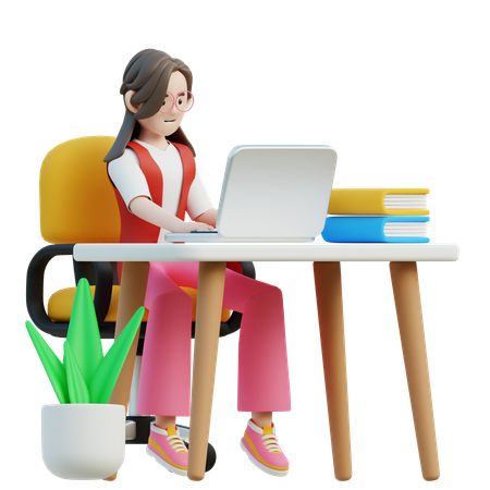 Female Working On Laptop  3D Illustration
