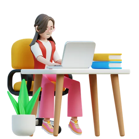 Female Working On Laptop  3D Illustration