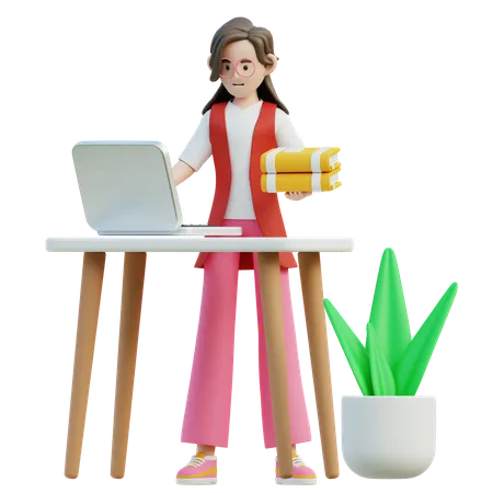 Female Working With Laptop From Home  3D Illustration