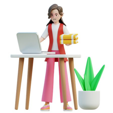 Female Working With Laptop From Home  3D Illustration