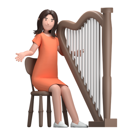Fêmea com harpa  3D Illustration