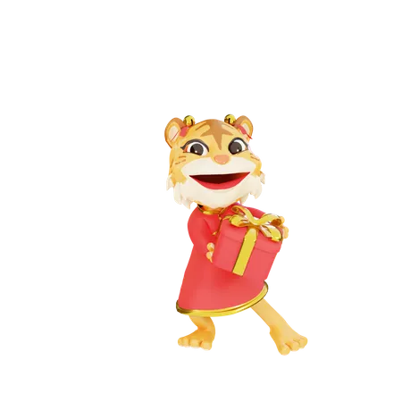 Tigre fêmea oferecendo um presente  3D Illustration