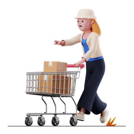 Femme avec chariot  3D Illustration